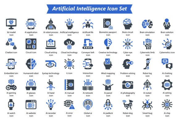 Artificial Intelligence Blue Icon Set: A Design Essential for Modern Creativity